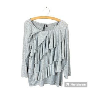 Allie And Robb Long Sleeve Women’s Top Gray Plus Size 2X Ruffle Flowy Silky